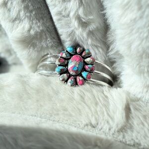 925 Sterling Silver Cotton Candy turquoise adjustable bracelet